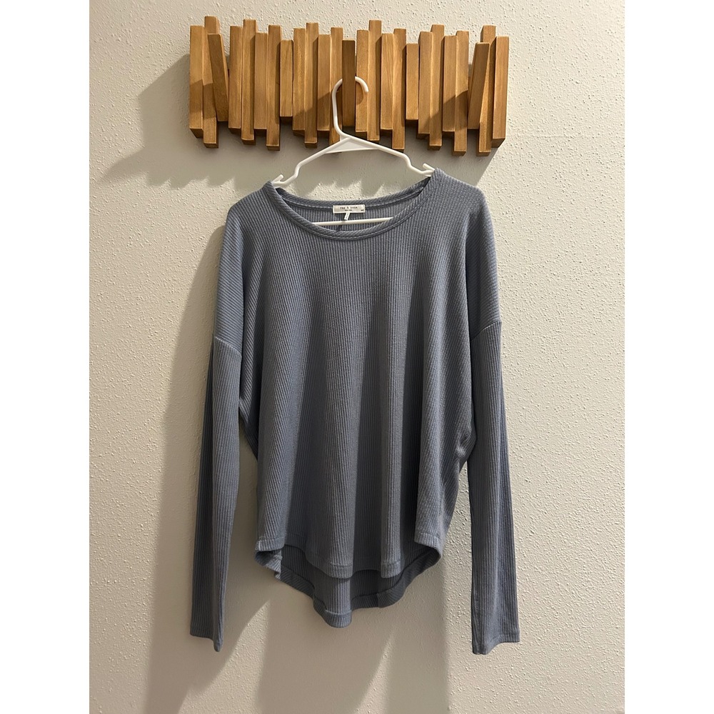 RAG‎ & BONE Ribbed Long Sleeve Top Slate Blue S P Waffle Knit Casual